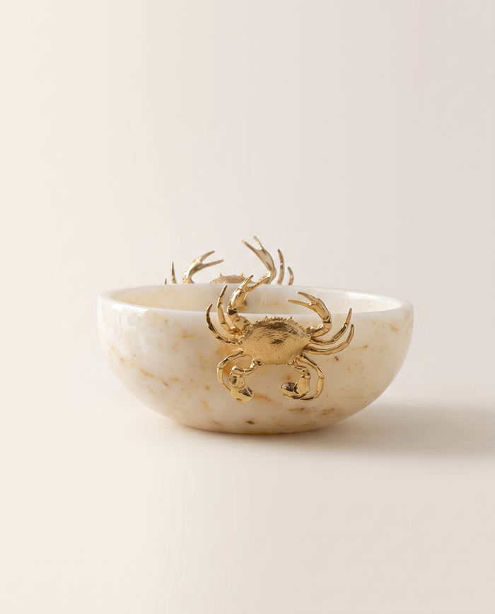 Marble Bowl with Two Brass Crabs