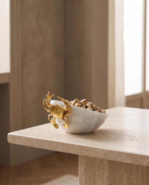 Asymmetric Marble Bowl with Crab