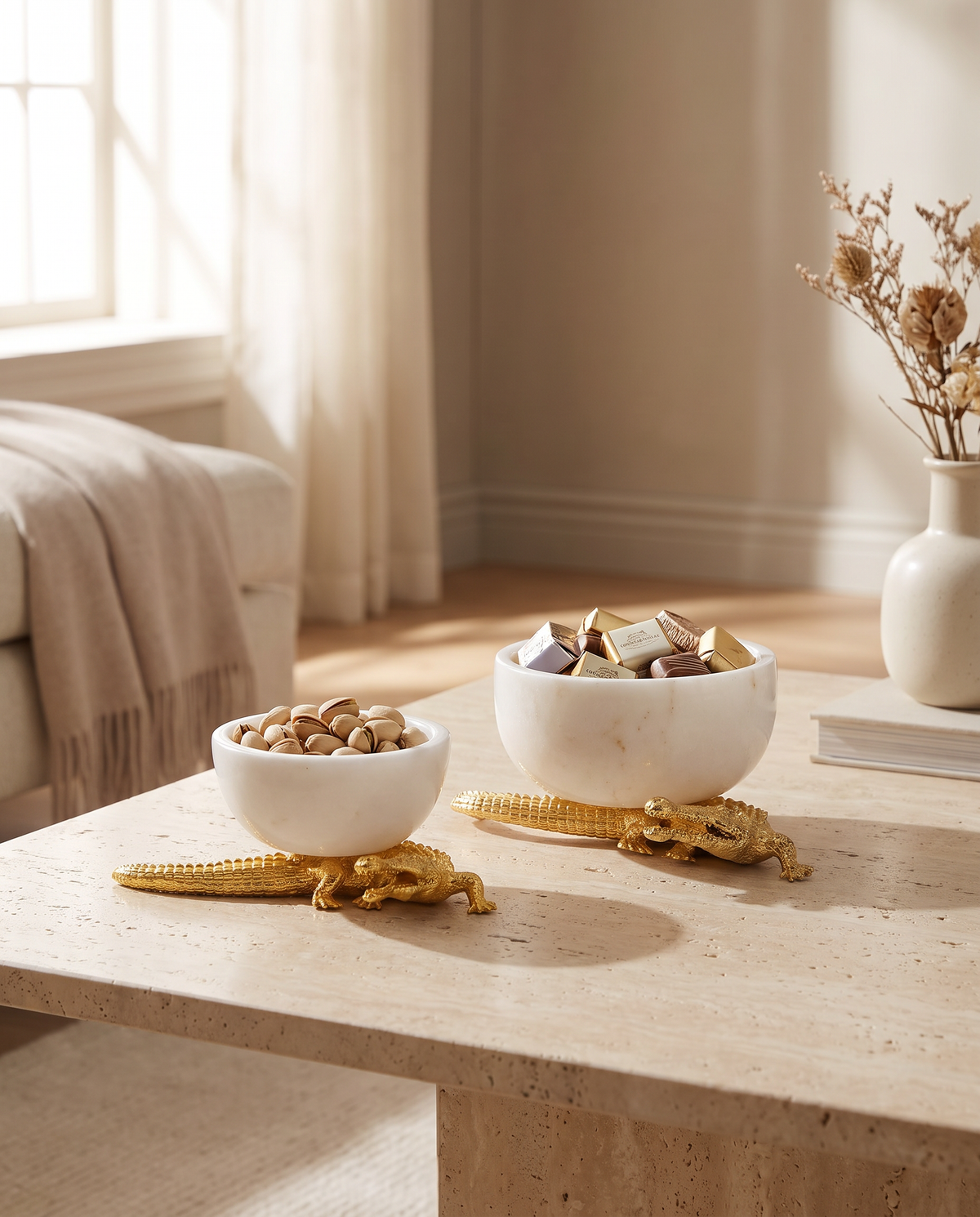 Marble Bowl with Crocodile Base