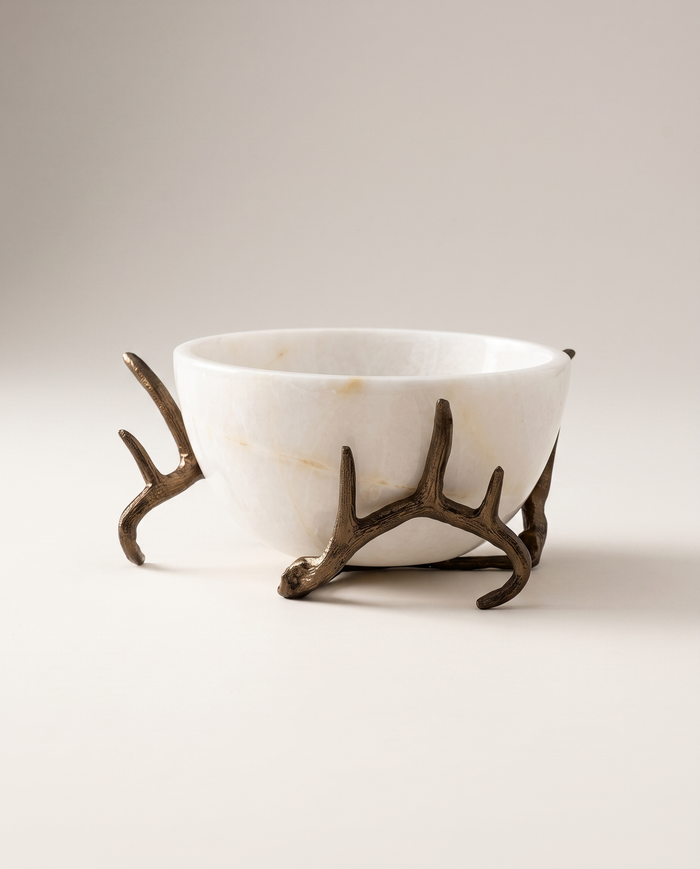White Marble Bowl With Inverted Antler Legs