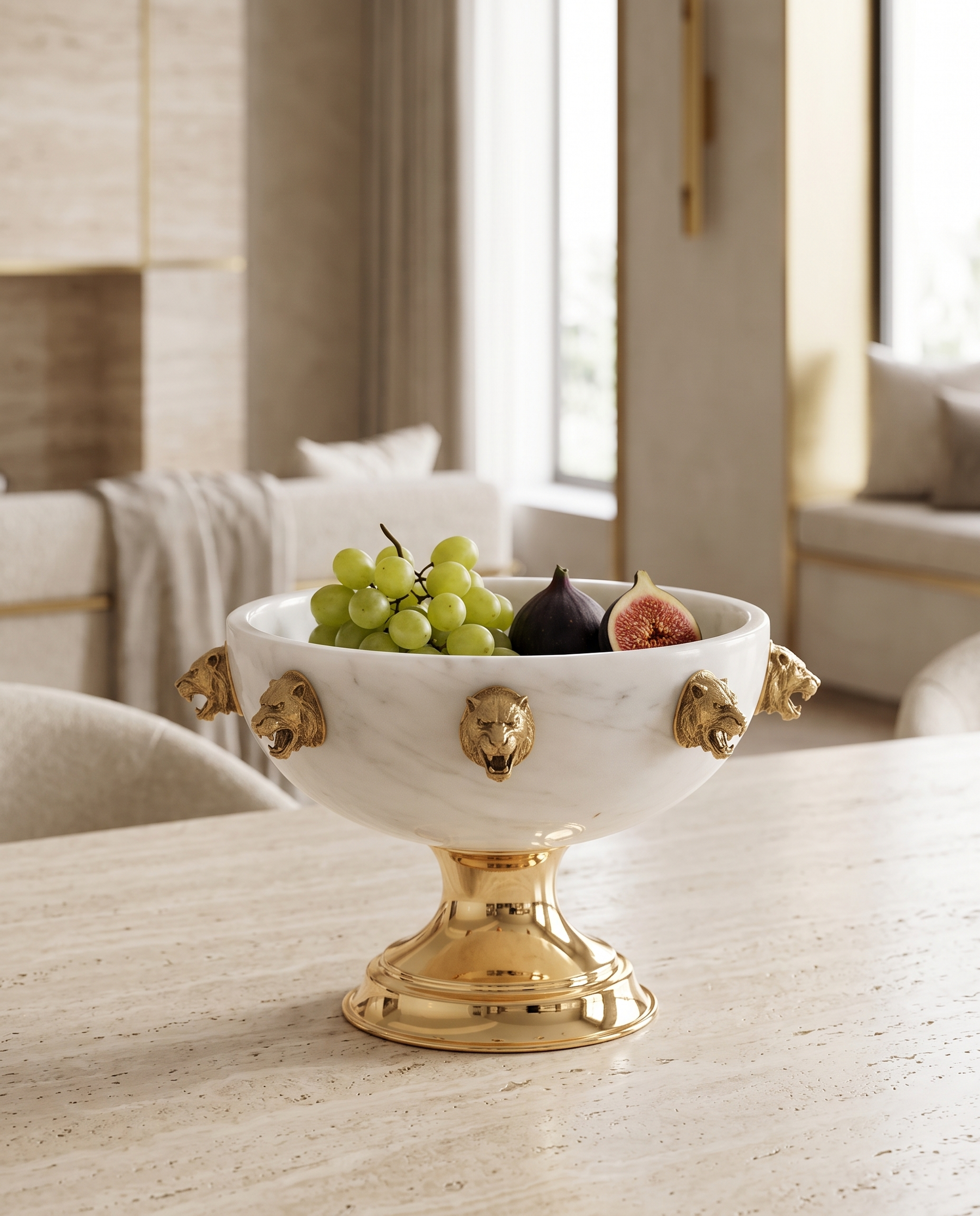 Bowl with Multiple Tigers — White