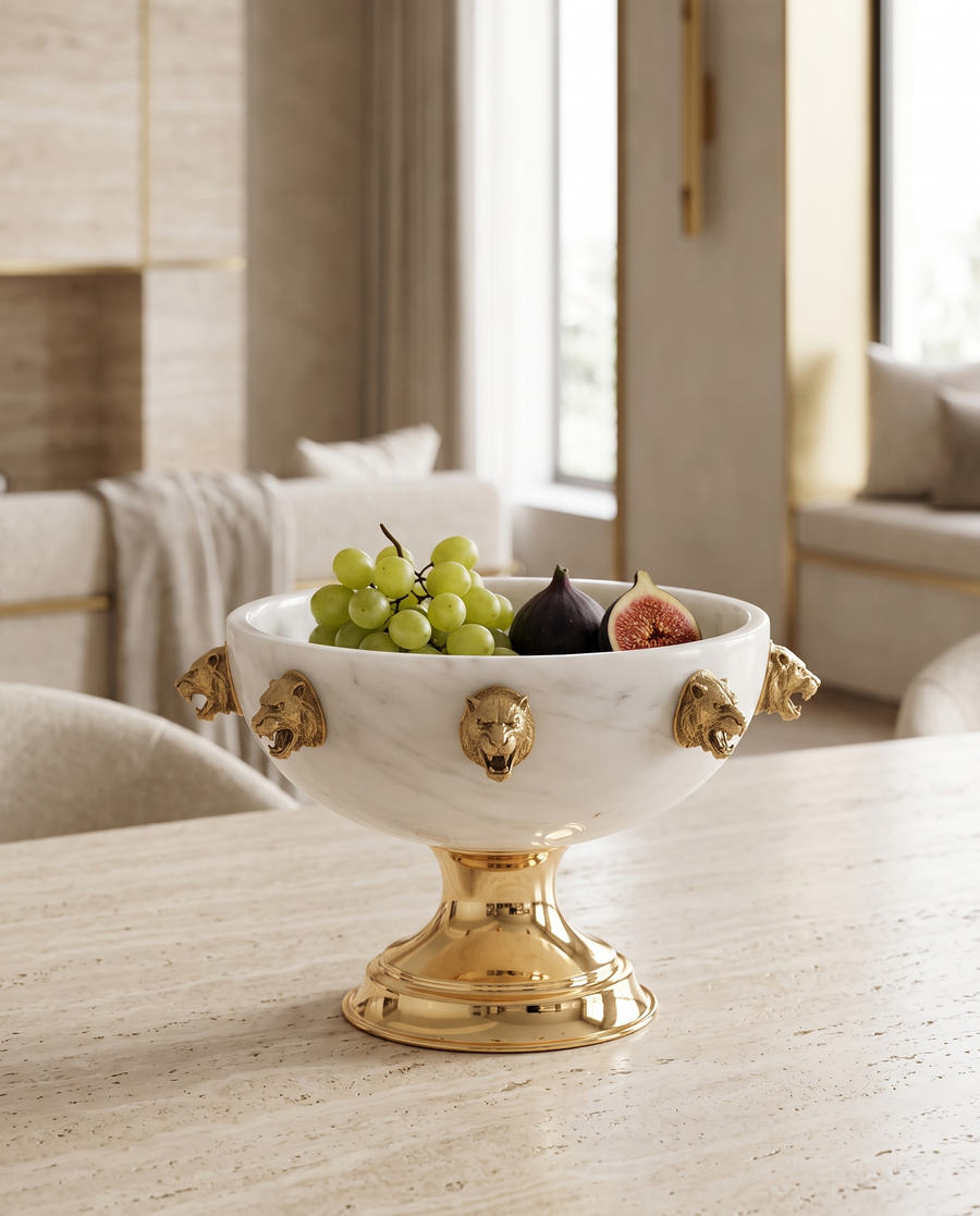 Bowl with Multiple Tigers — White