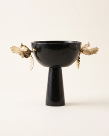 Black Marble Pedestal Bowl with Twin Phoenix Handles