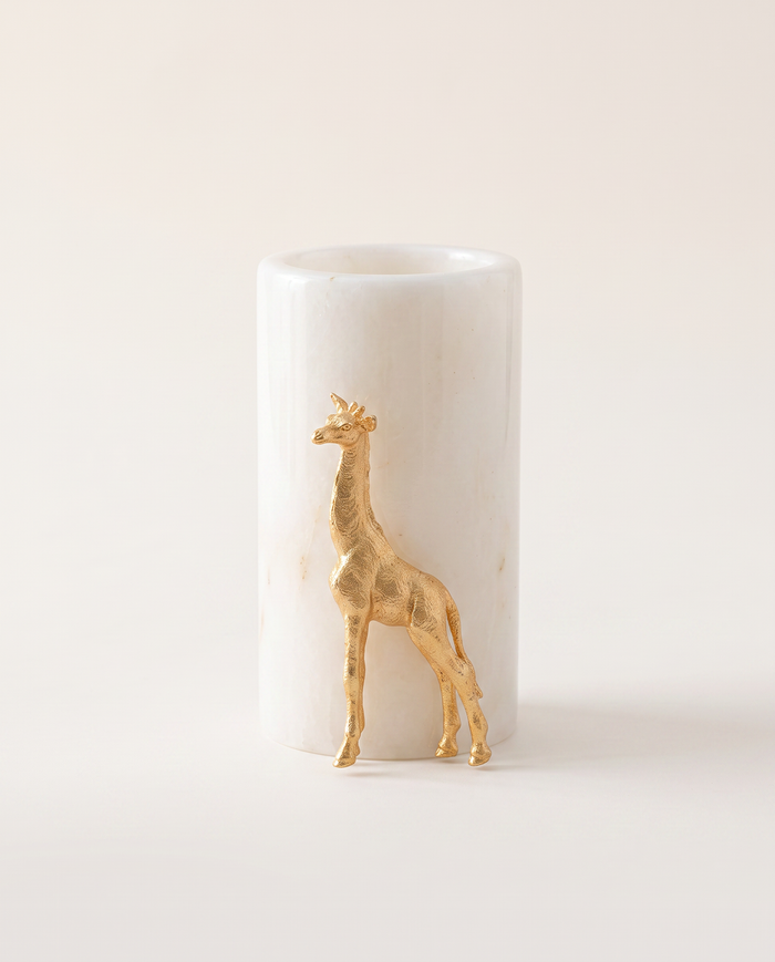 Giraffe Accent Vase in White Marble & Brass