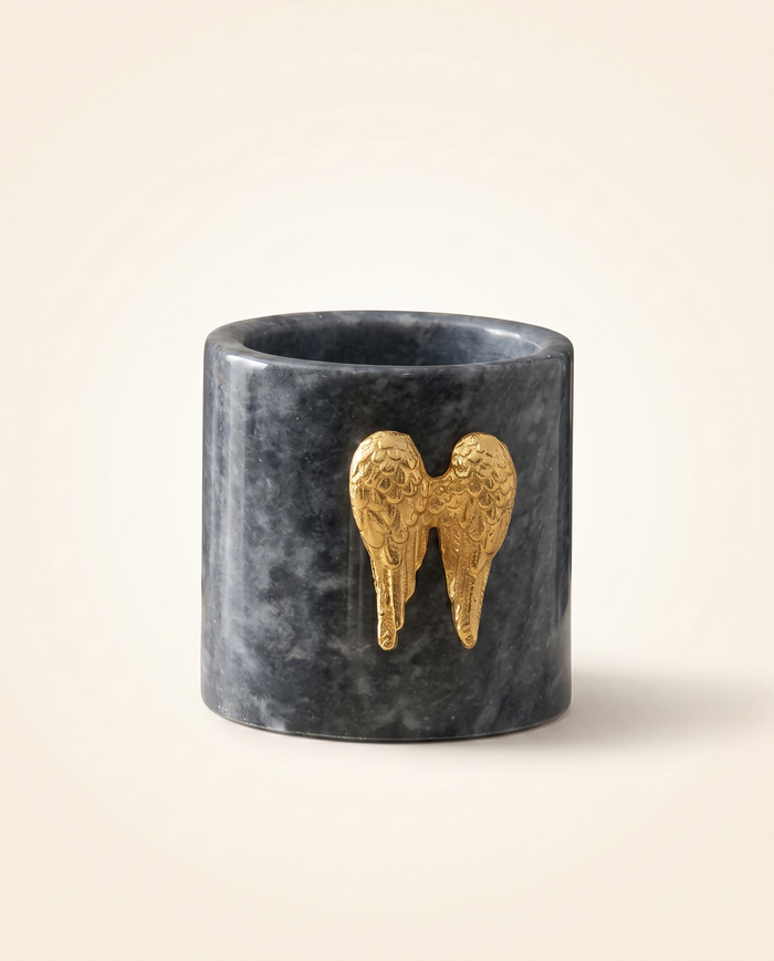 Angel Wing Succulent Pot in Dark Marble & Brass