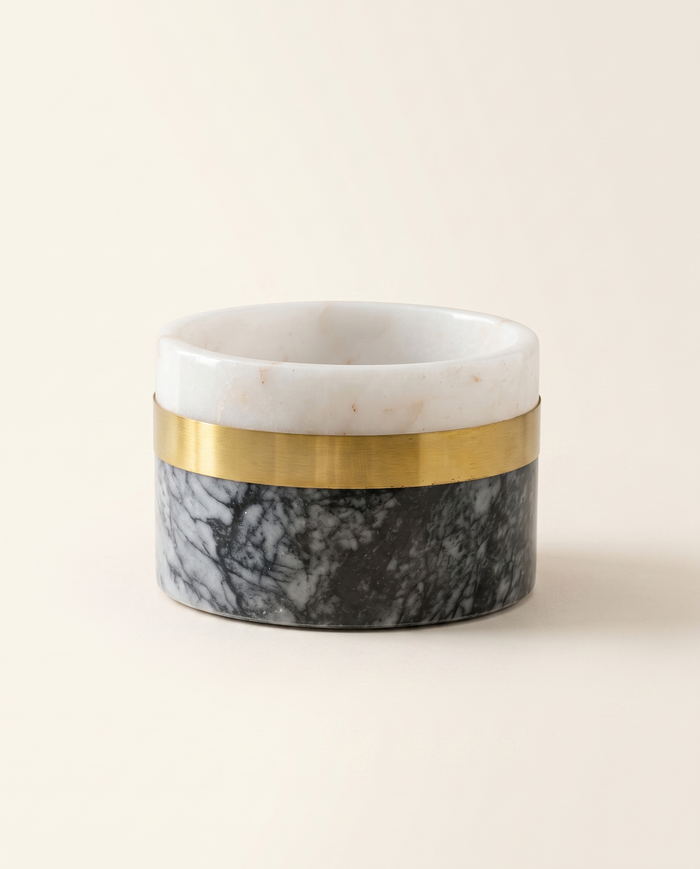 Two-Tone Marble Succulent Pot With Brass Band