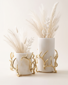 Black Marble Vase Set of 2 with Silver Antler Accents