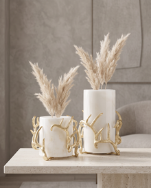Black Marble Vase Set of 2 with Silver Antler Accents