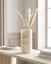 Octopus Vase in White Marble & Aged Brass – Sculptural Decorative Vase