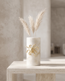 Octopus Vase in White Marble & Aged Brass – Sculptural Decorative Vase