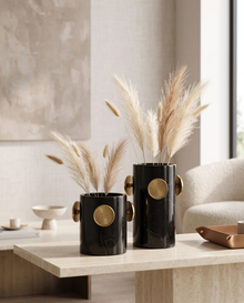 Button Detail White Marble Decorative Vase - Set of 2