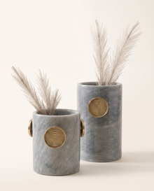 Button Detail White Marble Decorative Vase - Set of 2