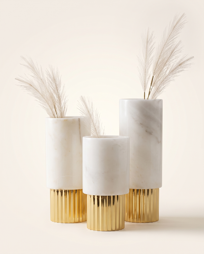 White Marble & Gold Decorative Vase Set of 3