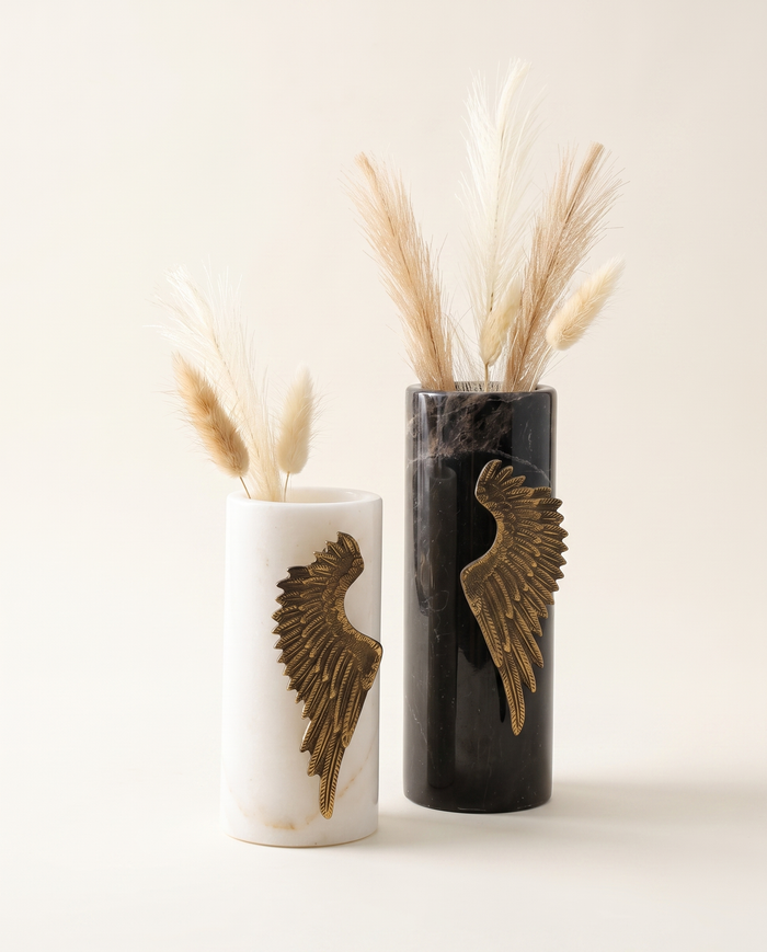 Marble Wing Vase – Black & White Marble Set of 2