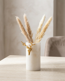 Stag Head Vase in White Marble & Aged Brass – Sculptural Decorative Vase