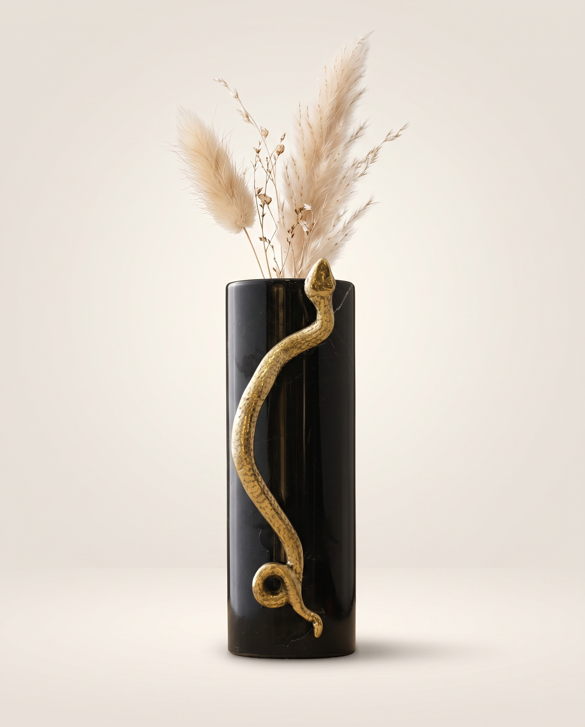 Serpent Vase – White Marble with Aged Brass Sculptural Detail