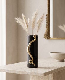 Serpent Vase – White Marble with Aged Brass Sculptural Detail