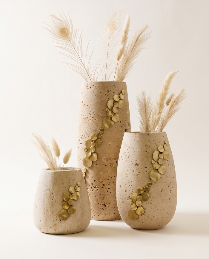 Lexi Travertine Vase Set of 3 – Decorative Stone Vases