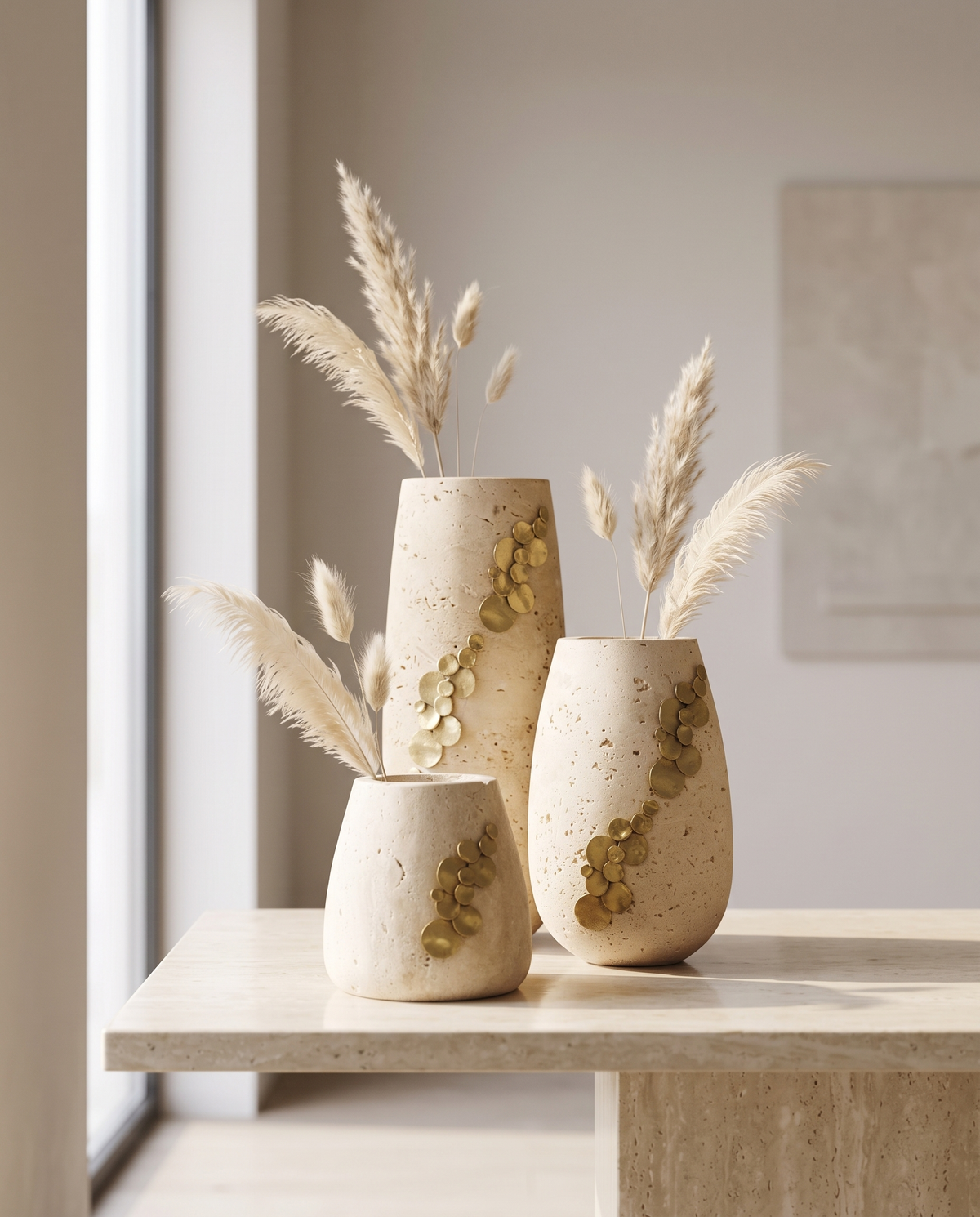 Lexi Travertine Vase Set of 3 – Decorative Stone Vases