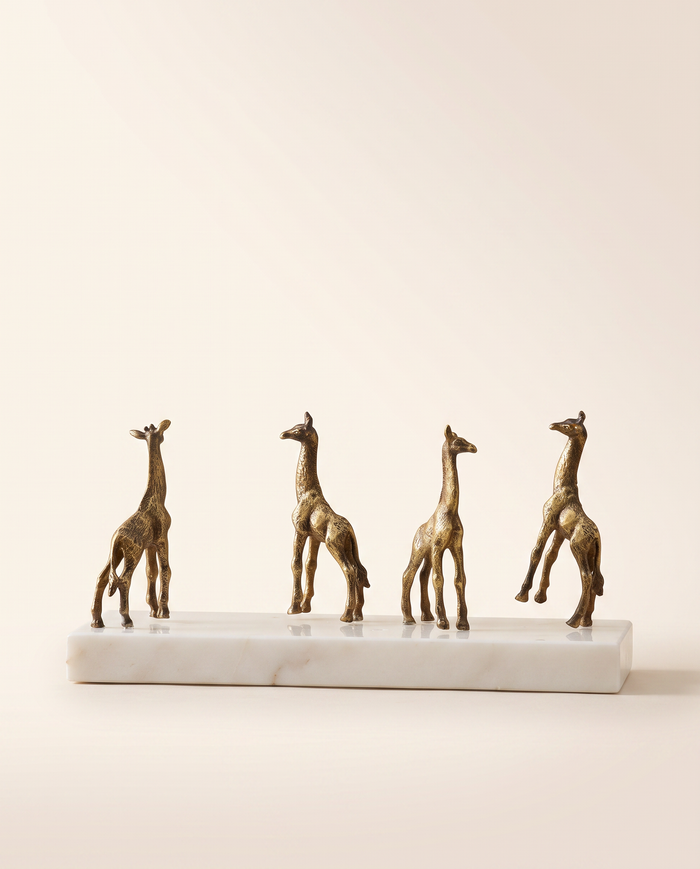 Brass Giraffe Figurines on White Marble Base