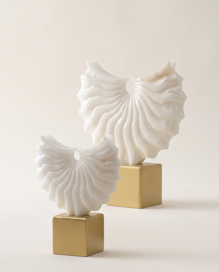 Medium White Marble Fan Wing Sculpture