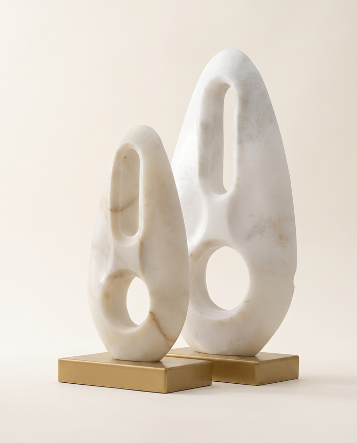 White Marble Abstract Sculpture on Brass Base