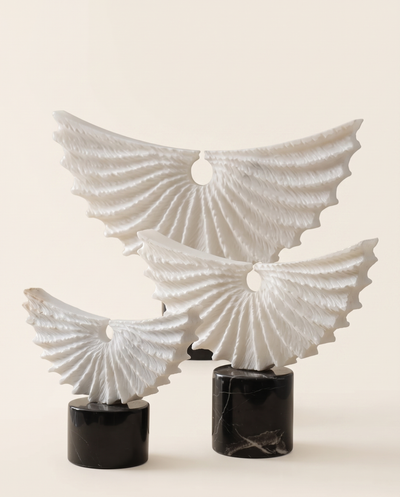 Angel Wing Marble Sculpture on Black Base Set of 3