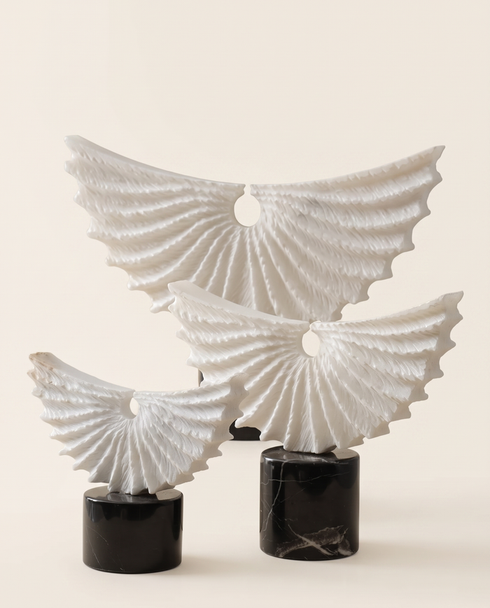 Angel Wing Marble Sculpture on Black Base
