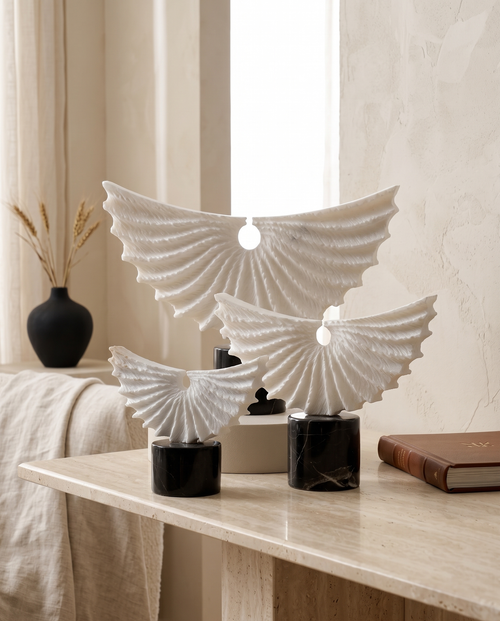Angel Wing Marble Sculpture on Black Base