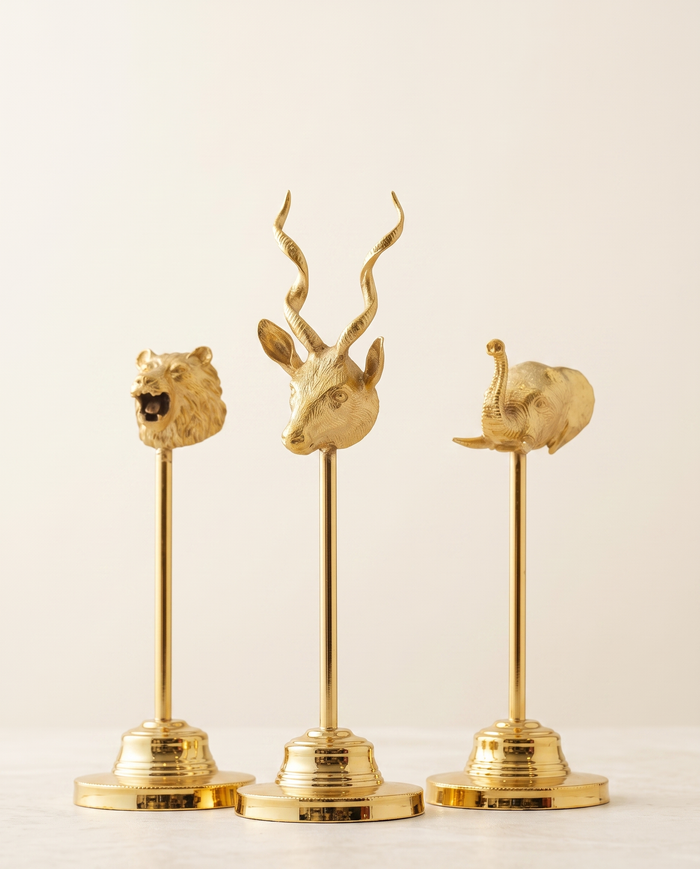 Golden Animal Head Sculptures – Set of 3