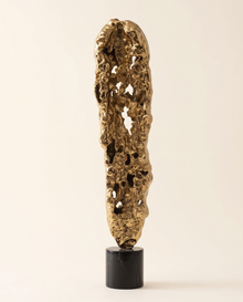 Abstract Gold Textured Sculpture on Black Marble Base