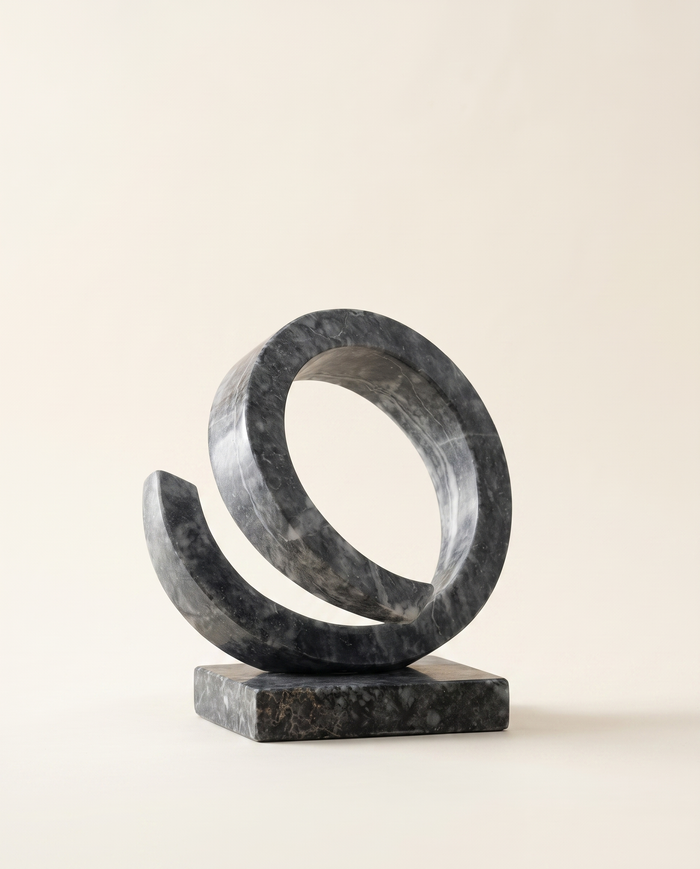Spiral Marble Loop Sculpture on Base