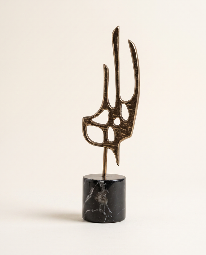 Abstract Gold Hand Sculpture on Black Marble Base