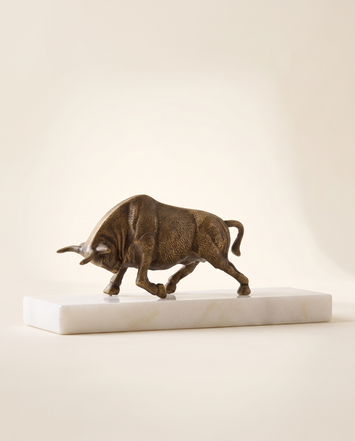 Golden Abstract Figurine on Black Marble Base – Wide Form