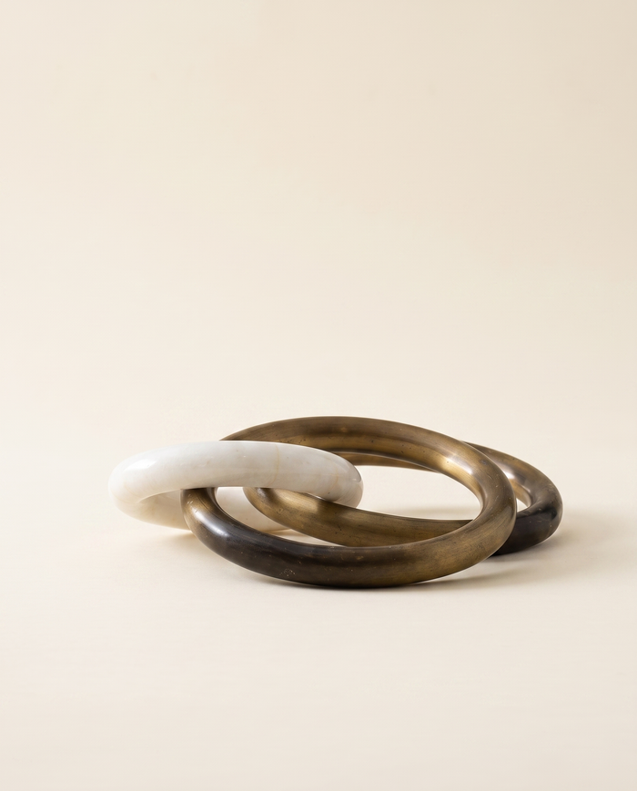 Triple Loop Sculpture – Brass, Bronze & Marble Statement