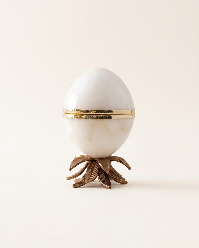 White Marble Lotus Egg Sculpture