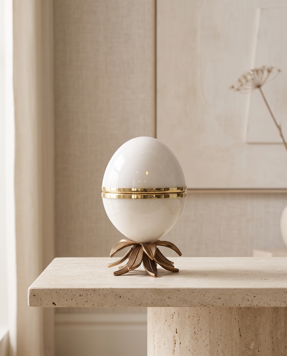 White Marble Lotus Egg Sculpture