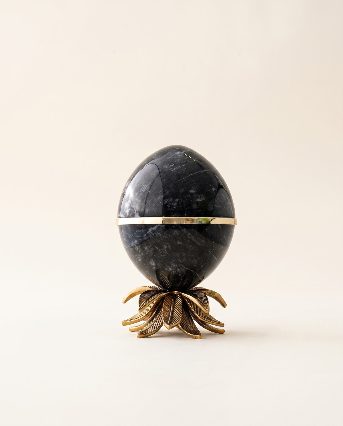White Marble Lotus Egg Sculpture