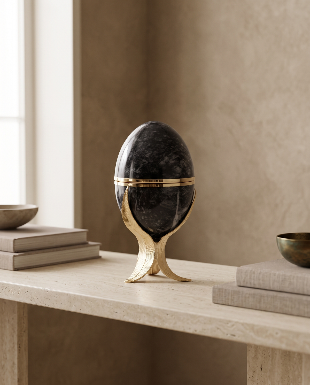 White Marble Lotus Egg Sculpture