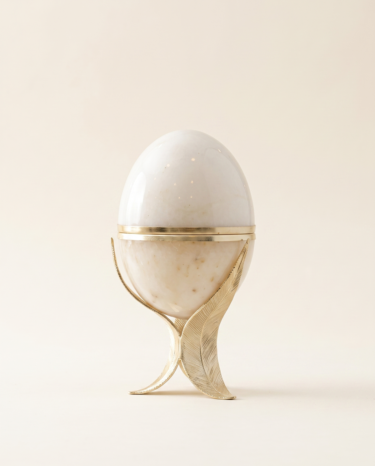 White Marble Lotus Egg Sculpture