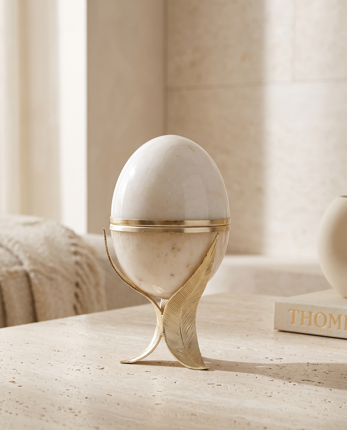 White Marble Lotus Egg Sculpture