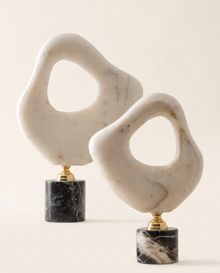 Medium Cloud Form Marble Sculpture With Black Marble Base