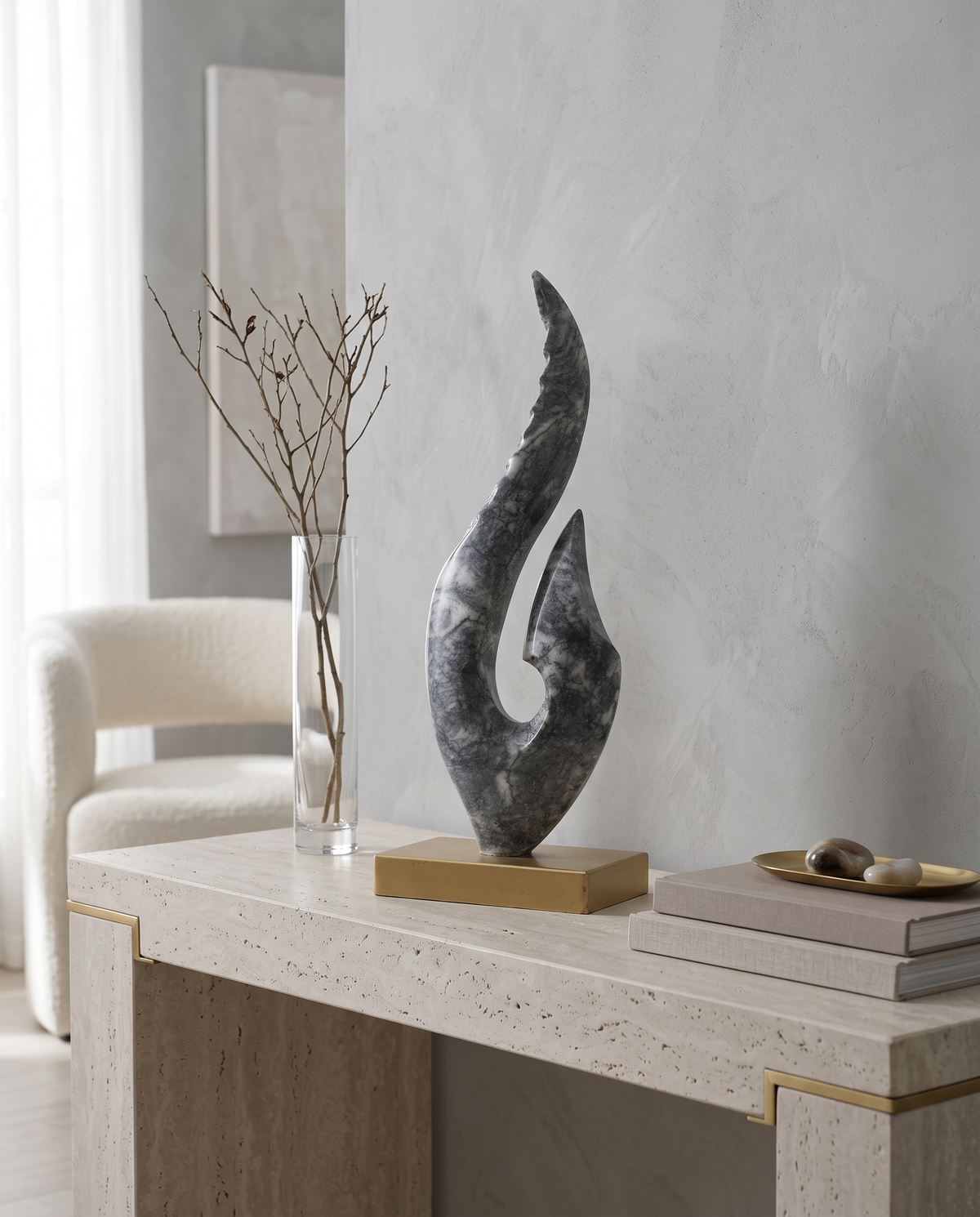 Octopus Leg Marble Sculpture on Brass Base
