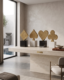 Playing Card Symbol Sculptures on Marble Bases – Gold or Silver, Set of 4