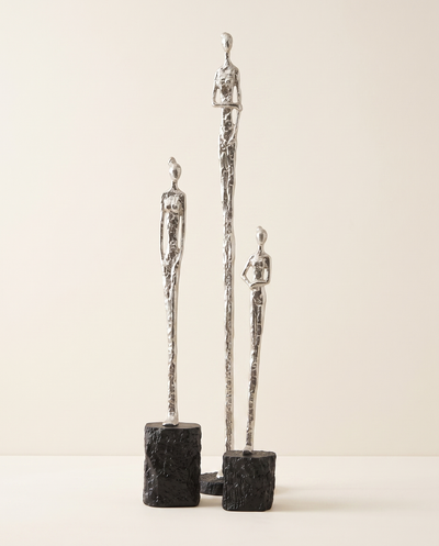 Brass Silhouette Women with Buns on Split-Face Pedestal Set of 3