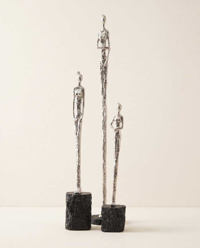 Brass Silhouette Women with Buns on Split-Face Pedestal — Large