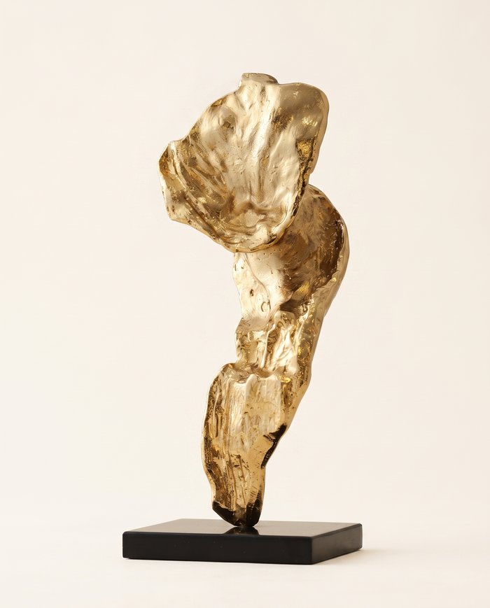 Gold Gramophone Inspired Sculpture – Modern Decorative Accent on Base