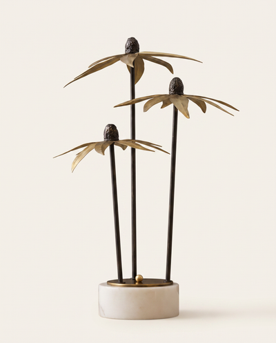 Brass Palm Tree Sculpture on Marble Base – Luxury Tropical Home Decor