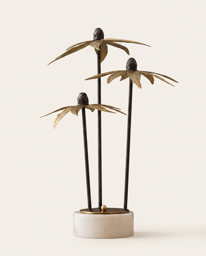 Brass Palm Tree Sculpture on Marble Base – Luxury Tropical Home Decor