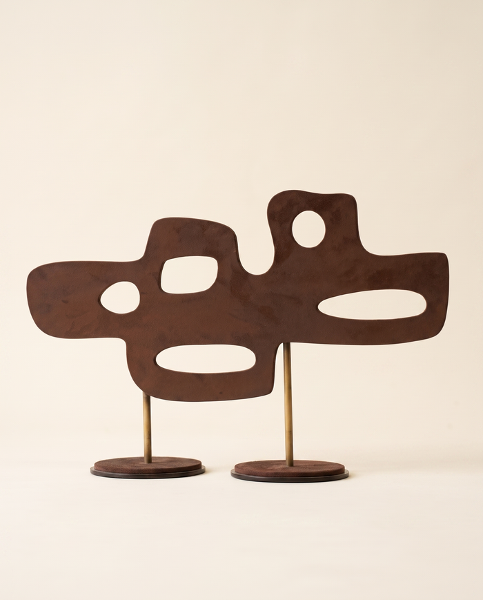Twin-Base Abstract Suede Sculpture